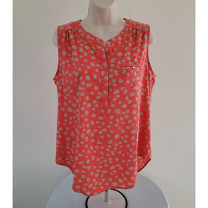 LIZ CLAIBORNE Womens V-Neck, Tangerine & Tan Print, Sleeveless Top/Blouse-Sz Med
